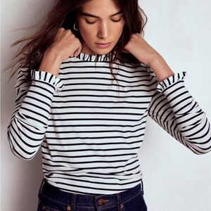 Boden Supersoft Frill Detail Top  size 2 Navy Stripe